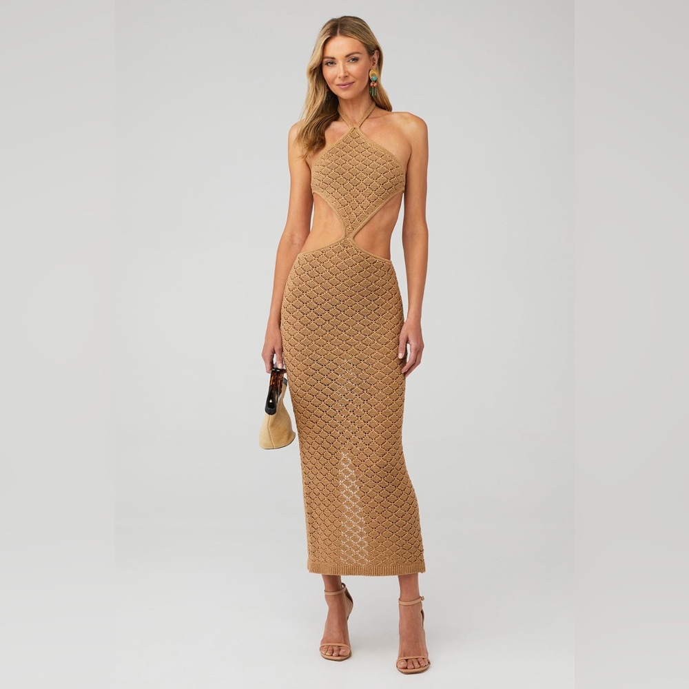 Revolve x Bananahot Diamond Beige Crochet Cutout Dress / Beach Cover Up Small - Picture 2 of 8